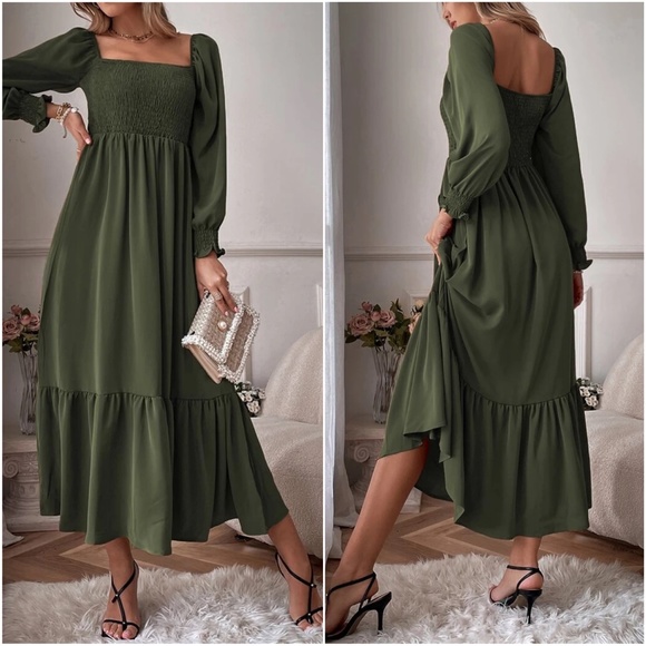 Boho Puff Sleeve Minimalist Ruffle Maxi Dress - Picture 8 of 11